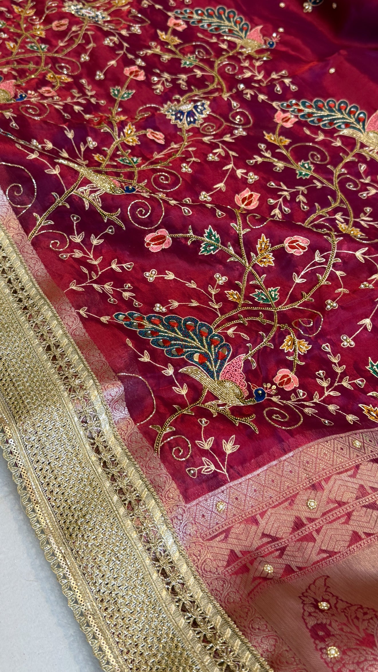 Hathi , ghoda aur palki wali saree - Husn tissue silk hand embroidered saree